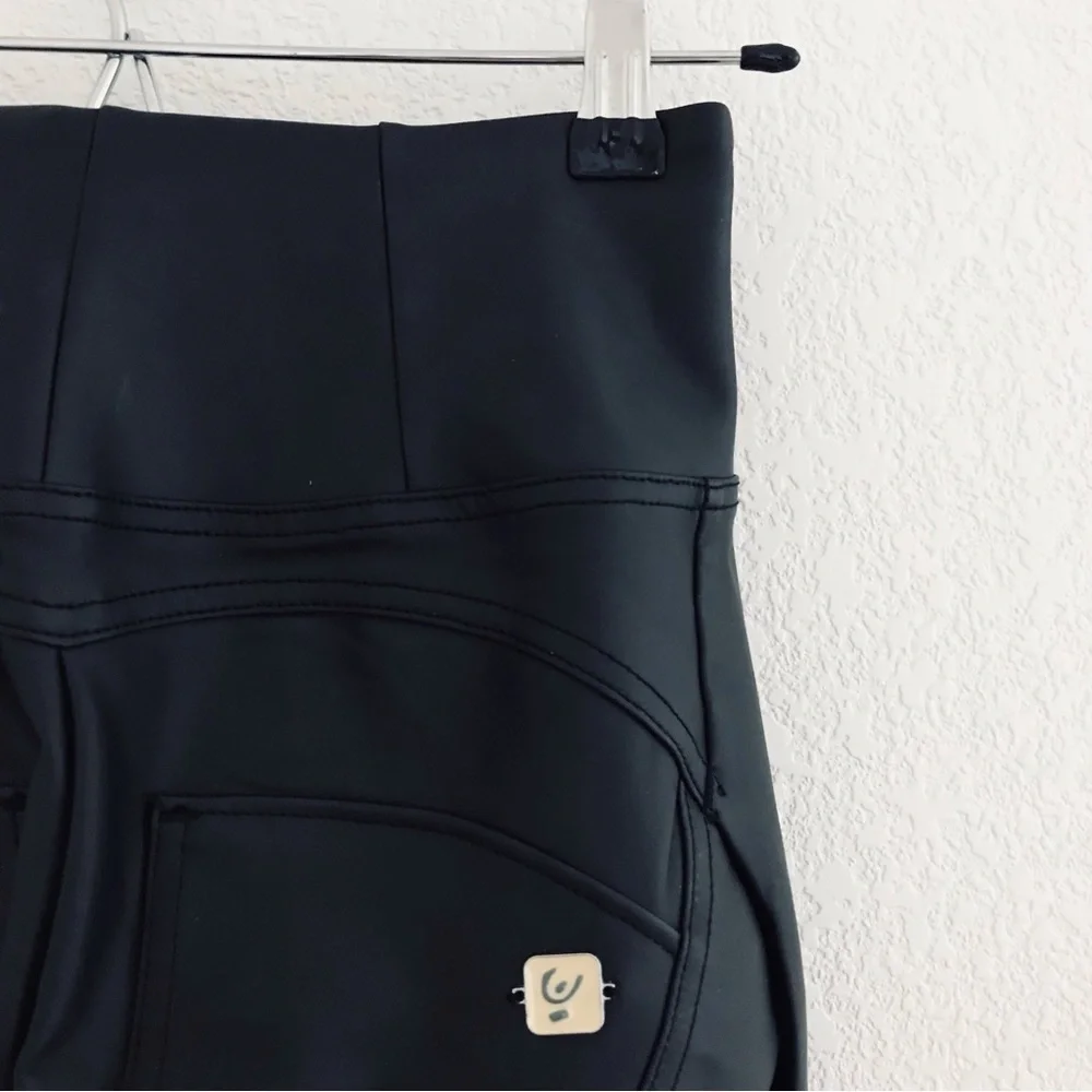 FREDDY WRUP Faux Leather High Waisted Pants Ankle Length Black